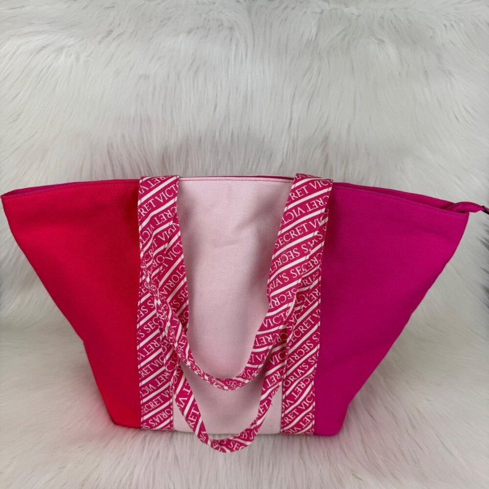Victoria's Secret Pink Colorblock Canvas Logo Tote Weekender Bag Travel Overnigh - Picture 5 of 13
